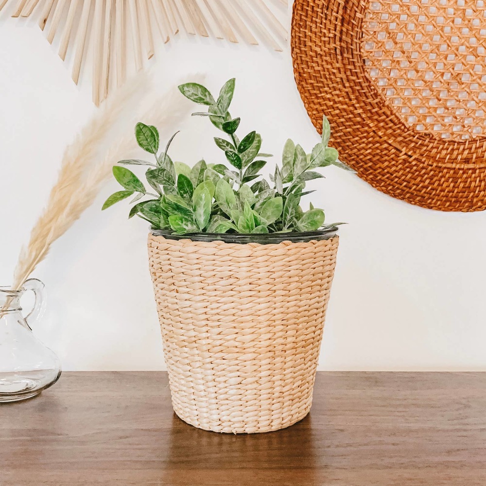 Vintage Wicker Wrapped Glass Planter Vase Boho - Picture 3 of 10